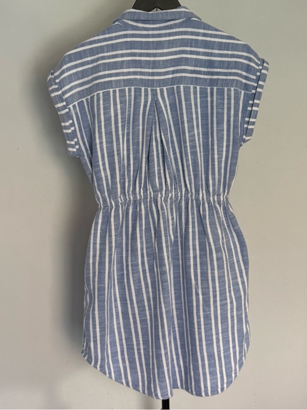 Blue White Button-up Swim Cover-up Dress 100% Cotton Collared Pockets Large Prep - Picture 2 of 13